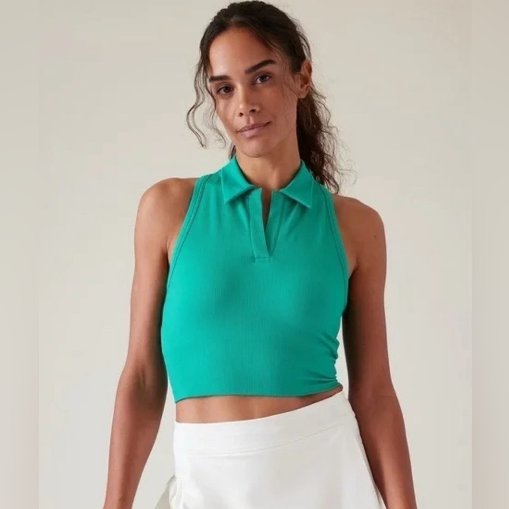 Athleta Green Aurora Seamless Crop Polo Tank Top Size XL New With Tags